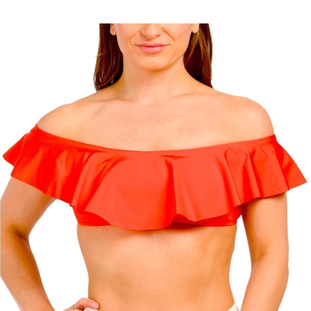 Trina Turk Bandeau Monaco Bikini Top Size 6 Ruffle Color Flame Strapless NWT